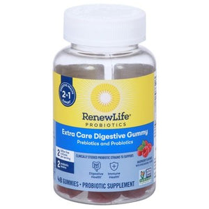 Renew Life Prebiotics And Probiotics Extra Care Digestive Gummy Raspberry Flavored 1/48 CT [UNFI #2871291] T