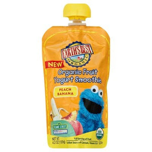 Earths Best Yogurt Smoothie Organic Fruit Peach Banana 123 Sesame Street 12/4.2 OZ [UNFI #636530] [ebt]