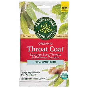 Traditional Medicinals Cough Drops Organic Eucalyptus Mint Throat Coat 12/16 CT [UNFI #2583995] T