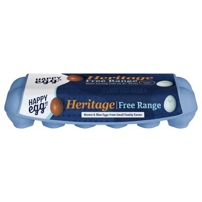 Happy Egg Eggs Brown & Blue Free Range Large Heritage 12/12 CT [UNFI #2485993] [ebt]