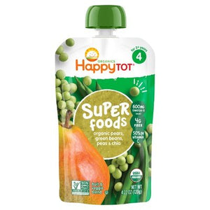Happy Tot Fruit & Veggie Blend Organic Pears Green Beans Peas & Chia Super Foods 4 (2+ Years) 16/4.22 OZ [UNFI #209320] [ebt]