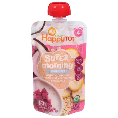 Happy Tot Fruit & Grain Blend Dairy Free Organic Bananas Dragon Fruit Coconutmilk Super Morning 4 (For 2+ Years) 16/4 OZ [UNFI #2593978] [ebt]