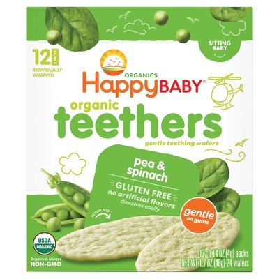 Happy Baby Teething Wafers Gentle Pea & Spinach Teethers 2 Pack 6/1.7 OZ [UNFI #1809979] [ebt]