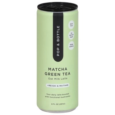 Pop & Bottle Oat Milk Latte Matcha Green Tea +Reishi & Maitake 12/8 OZ [UNFI #2781011] [ebt]