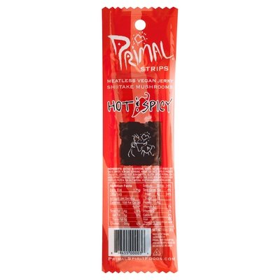 Primal Spirit Foods Meatless Jerky Strips Vegan Shiitake Mushrooms Hot & Spicy 24/1 OZ [UNFI #267310] [ebt]