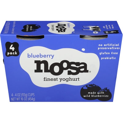 Noosa Yoghurt Blueberry 4 Pack 6/4/4 oz [UNFI #1621341 ] [ebt]