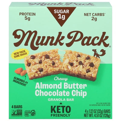 Munk Pack Granola Bar Almond Butter Chocolate Chip Chewy 6/4/1.12OZ [UNFI #2493336] [ebt]