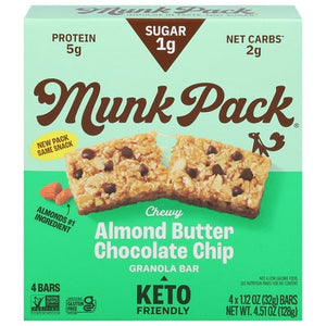 Munk Pack Granola Bar Almond Butter Chocolate Chip Chewy 6/4/1.12OZ [UNFI #2493336] [ebt]