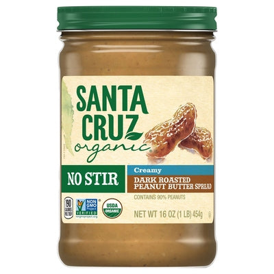 Santa Cruz Organic Peanut Butter Spread Dark Roasted Creamy No Stir 12/16 OZ [UNFI #3091303] [ebt]
