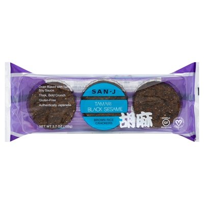 San-J Crackers Brown Rice Tamari Black Sesame 12/3.7 OZ [UNFI #185660] [ebt]