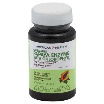 American Health Papaya Enzyme With Chlorophyll Vegetarian Formula Chewable Tablets 1/100 TAB [UNFI #279000] T