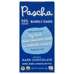 Pascha Dark Chocolate Organic Barely Dark 55% Cacao 10/2.82 OZ [UNFI #2343408] [ebt] T