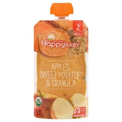 Happy Baby Baby Food Stage 2 Meals Apples Sweet Potatoes & Granola 6+ Months 16/4 OZ [UNFI #2059848] [ebt]