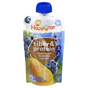 Happy Tot Fruit & Veggie Blend Fiber & Protein Pears Blueberries & Spinach 4 (Tots & Tykes) 16/4 OZ [UNFI #1620087] [ebt]