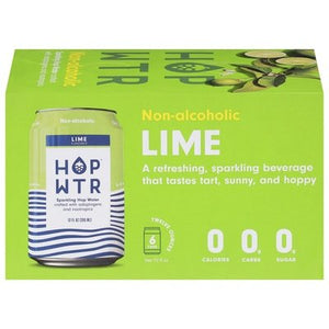 Hop Wtr Sparkling Hop Water Lime Non-Alcoholic 4/6/12 OZ [UNFI #2821775] [ebt] T