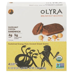 Olyra Breakfast Biscuits Hazelnut Cocoa Sandwich 4 Pack 6/5.3 OZ [UNFI #2694719] [ebt]