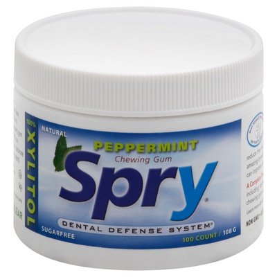 Spry Chewing Gum Sugarfree Peppermint 1/100 CT [UNFI #1710037] [ebt] T
