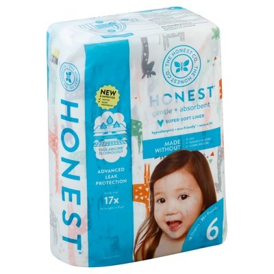 The Honest Co Diapers Size 6 (35+ Pounds) Multicolored Giraffes 1/18 CT [UNFI #2452720] T