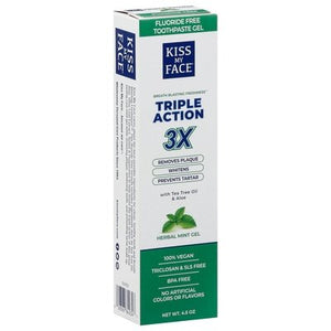 Kiss My Face Toothpaste Gel Fluoride Free Herbal Mint Triple Action 1/4.5 OZ [UNFI #1542703] T