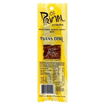 Primal Spirit Foods Meatless Jerky Strips Vegan Soy Texas Bbq 24/1 OZ [UNFI #330639] [ebt]
