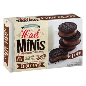 Mad Minis Ice Cream Cookie Sandwiches Chocolate 12 Pack 9/12/1 OZ [UNFI #1822501] [ebt]