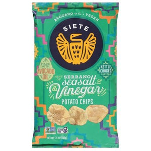 Siete Potato Chips Hint Of Serrano Sea Salt & Vinegar Kettle Cooked 6/5.5 OZ [UNFI #2677268] [ebt]