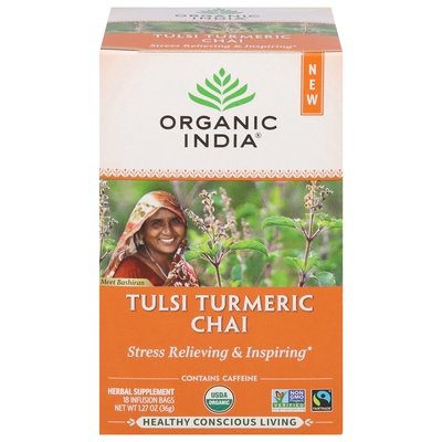 Organic India Herbal Supplement Tulsi Turmeric Chai Bags 6/18 CT [UNFI #2997088] [ebt]