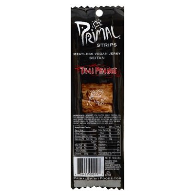 Primal Spirit Foods Meatless Jerky Strips Vegan Seitan Thai Peanut 24/1 OZ [UNFI #330613] [ebt]