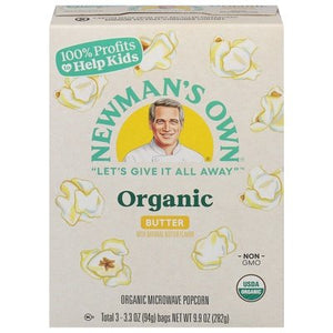 Newmans Own Microwave Popcorn Organic Butter 12/3/3.3 OZ [UNFI #157255] [ebt]