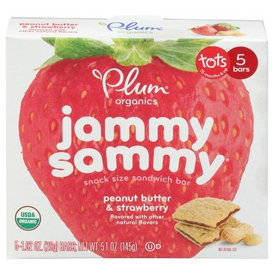 Plum Organics Sandwich Bars Peanut Butter & Strawberry Snack Size Tots 6/5/1.02 OZ [UNFI #2978690] [ebt]