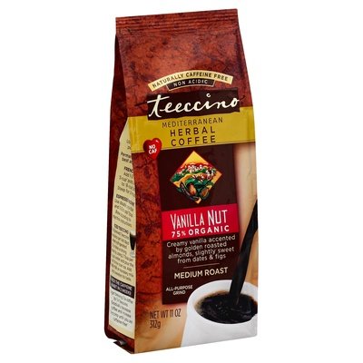 Teeccino Coffee Herbal All Purpose Grind Medium Roast Vanilla Nut Naturally Caffeine Free 6/11 OZ [UNFI #368498] [ebt]