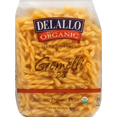 Delallo Gemelli Organic No. 28 Cut Og1 8/16 oz [UNFI #2979284 ] [ebt]