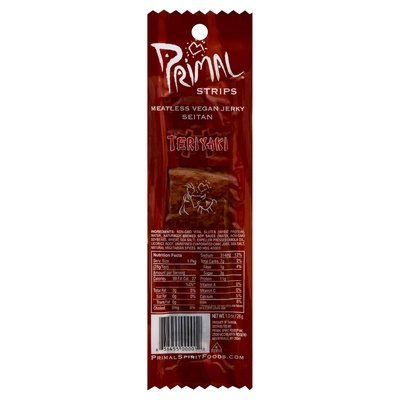 Primal Spirit Foods Vegan Jerky Meatless Seitan Teriyaki 24/1 OZ [UNFI #267278] [ebt]