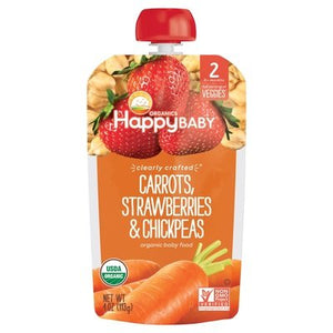 Happy Baby Organic Baby Food Carrot Strawberries & Chickpeas 2 (6+ Months) 16/4 OZ [UNFI #1909985] [ebt]