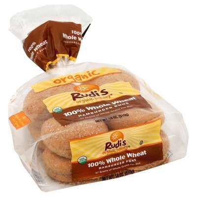 Rudis Rocky Mountain Bakery Hamburger Buns Organic 100% Whole Wheat 7/18 OZ [UNFI #775775] [ebt]